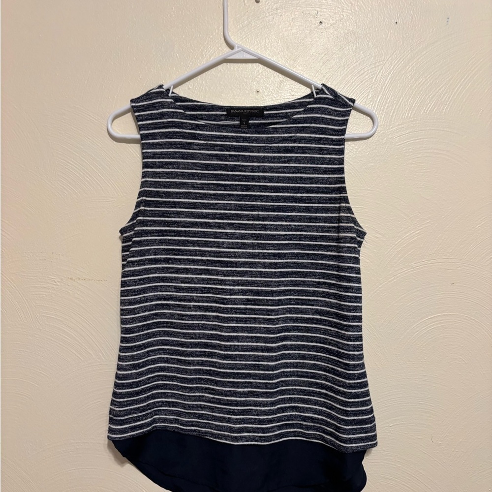 Banana Republic Asymmetrical Blue and White Tank Top